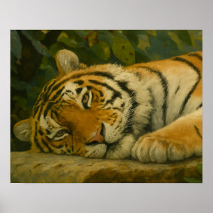 Poster Reverie forestière - Tigre de repos dans la lumièr