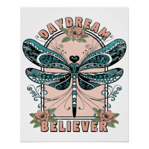 Poster Rêverie - Libellule Mignonne - Joli Floral 