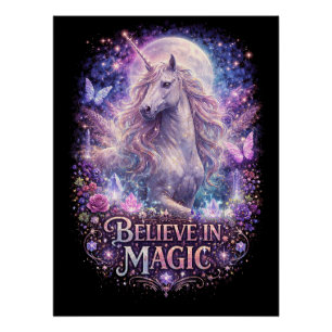 Poster Rêves de licorne au clair de lune