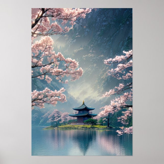 Poster Rêves en fleurs, Temple au bord de la rivière (Devant)