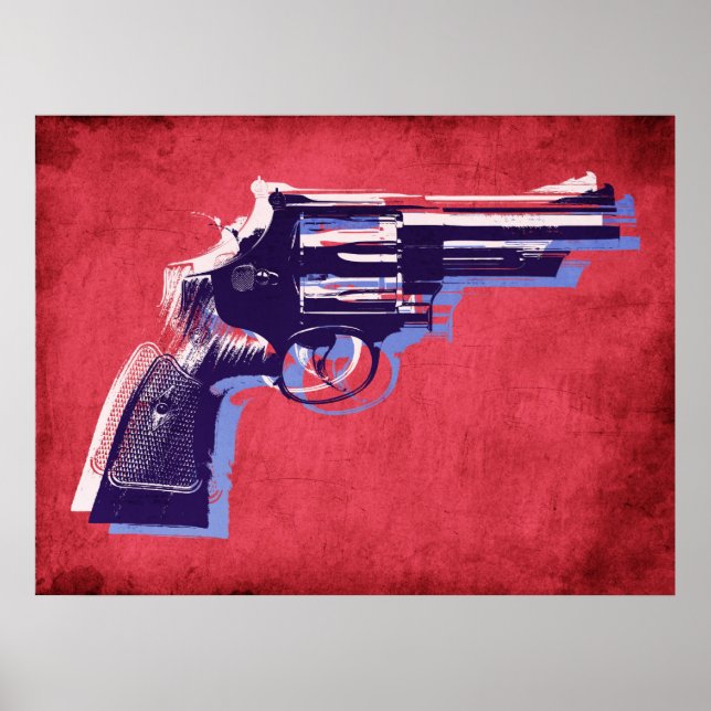Poster Revolver sur rouge (Devant)
