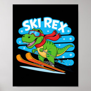 Poster Rex Skiant Drôle De Dinosaure De Sport D'Hiver Des