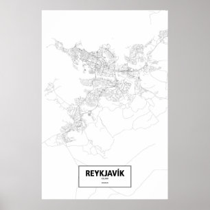 Poster Reykjavik, Islande (noir sur blanc)