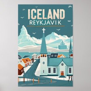 Poster Reykjavik Islande Vintage célèbre Travel Place