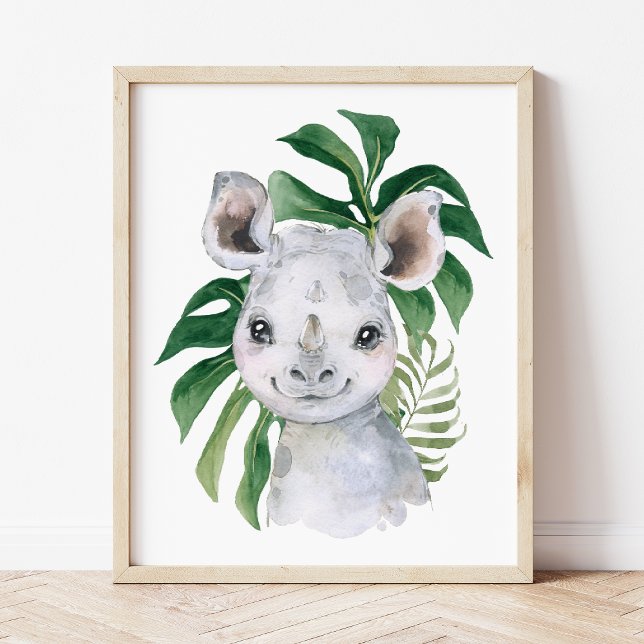 Poster Rhino, Animaux de la Jungle, Safari Animaux, Feuil (Créateur téléchargé)