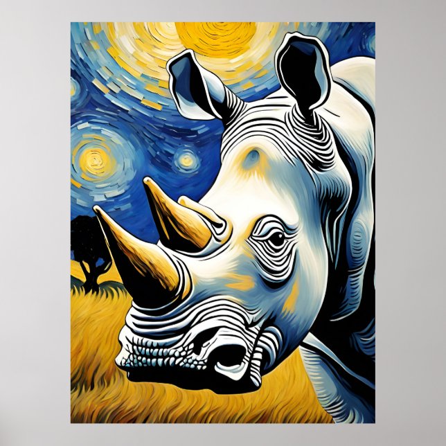 Poster Rhino dans la nuit étoilée (Devant)