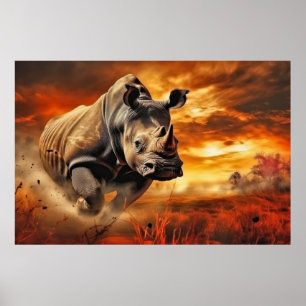 Poster Rhinoceros Animaux Faune Sauvage Art Coloré