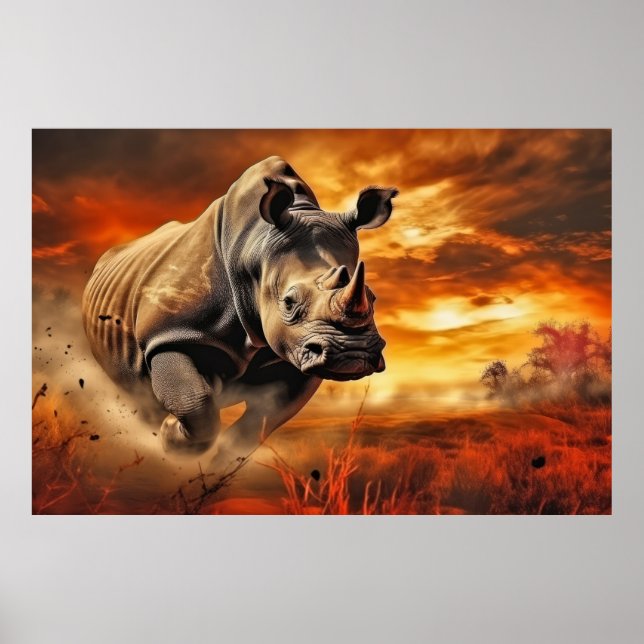 Poster Rhinoceros Animaux Faune Sauvage Art Coloré (Devant)