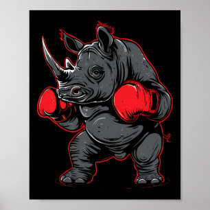 Poster Rhinocéros boxant avec des gants de boxe Kickboxin