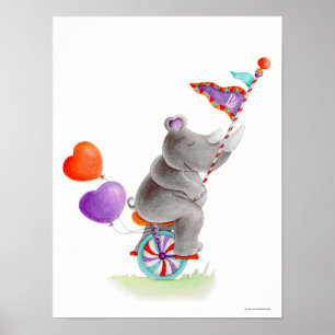 Poster rhinocéros gris cirque sur une pépinière à monocyc
