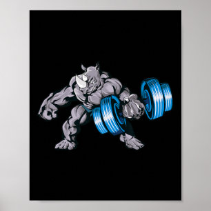 Poster Rhinocéros soulevant des poids Bodybuilding Bête G