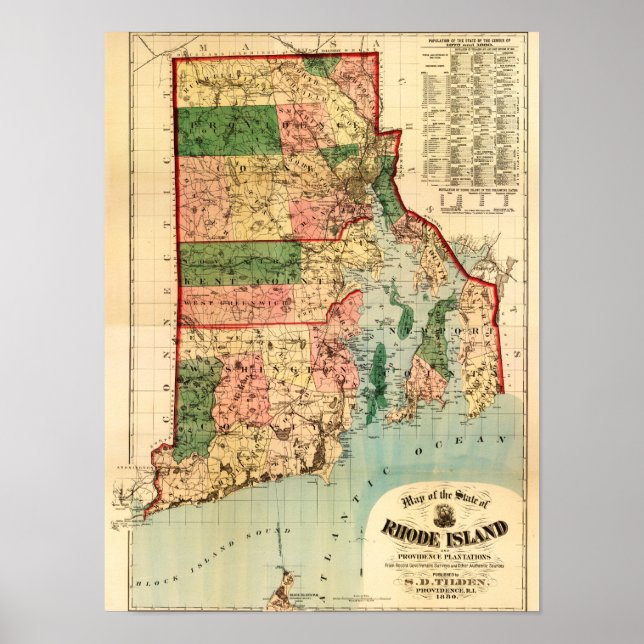 Poster Rhode IslandCarte panoramiqueRhode Island (Devant)