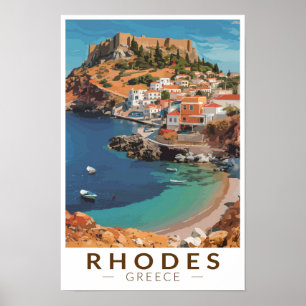 Poster Rhodes Grèce Illustration Voyage Art Vintage