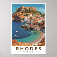 Rhodes Grèce Illustration Voyage Art Vintage