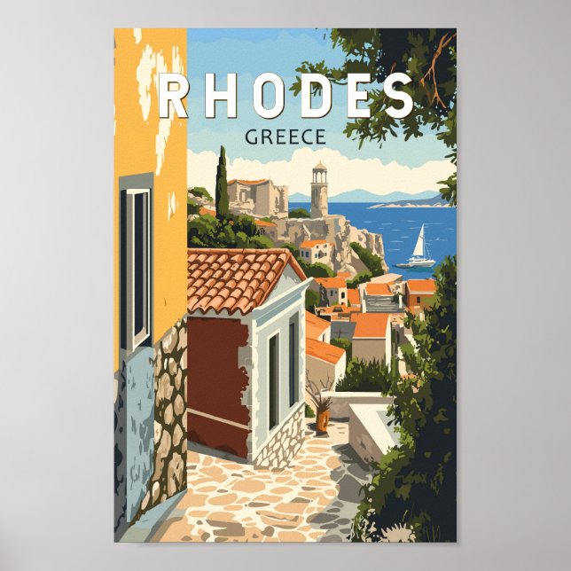 Poster Rhodes Grèce Vieille Ville Voyage Art Vintage (Devant)