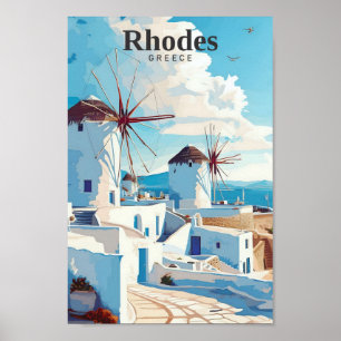 Poster Rhodes Grèce Vintage voyage d'art