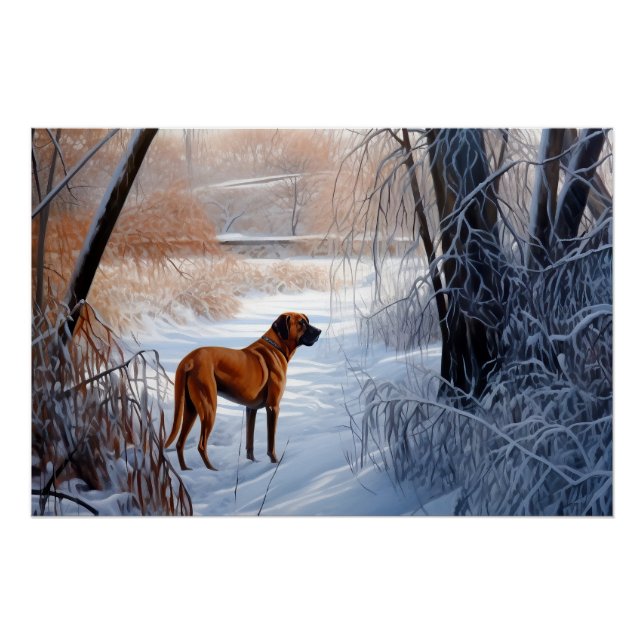 Poster Rhodesian Ridgeback Laisser Neige Noël (Devant)