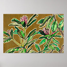 Poster Rhododendron Azalea Fleurs de printemps Croquis fl