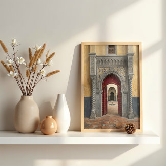 Poster Riad Marocain Peinture à l'Huile Porte Rouge Cramo