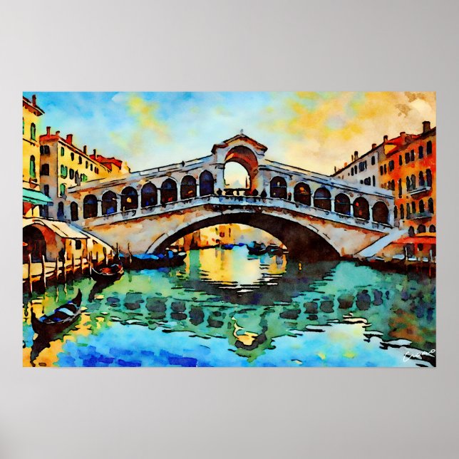 Poster Rialto Bridge Watercolor (Devant)