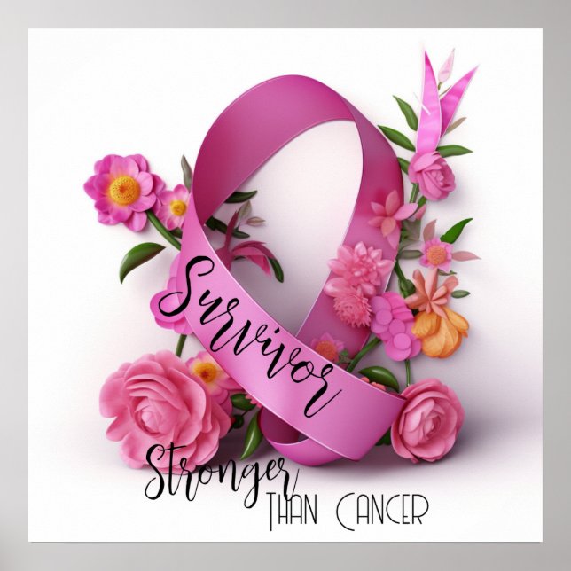 Poster Ribbion de sensibilisation au cancer floral - Surv (Devant)