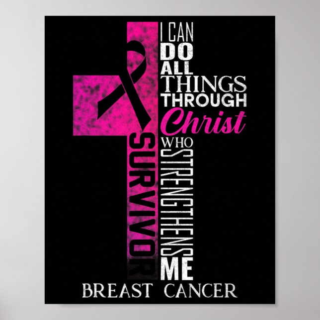 Poster Ribbon Cancer du sein Survivant Croix chrétienne (Devant)