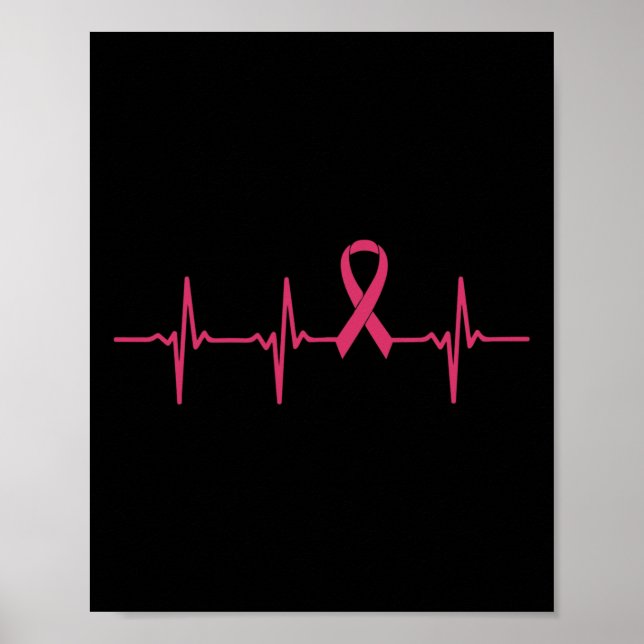 Poster Ribbon Heartbeat Cadeau de sensibilisation au canc (Devant)