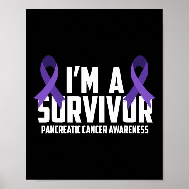 Poster Ribbon Violet Je Suis Un Survivant Cancer Pancréat (Devant)