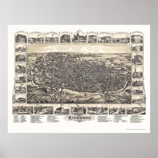 Poster Richmond, IN Panoramic Map - 1884 (Devant)