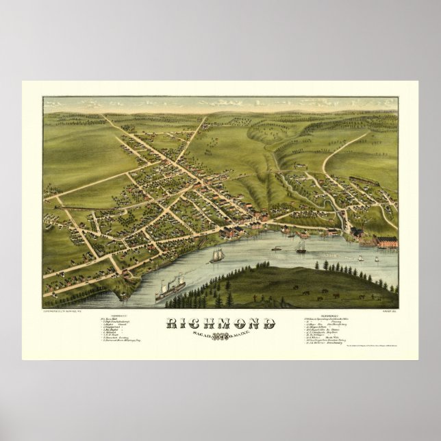 Poster Richmond, ME Carte panoramique - 1878 (Devant)