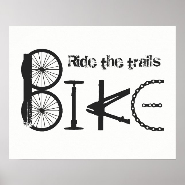 Poster "Ride the Trails" Bike Word à partir de pièces (Devant)