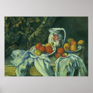 Poster Rideau et Pitcher à fleurs de Paul Cezanne