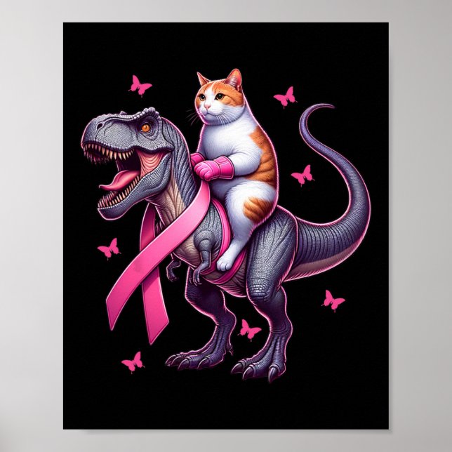 Poster Riding Chat T Rex Dinosaur. Sensibilisation au can (Devant)