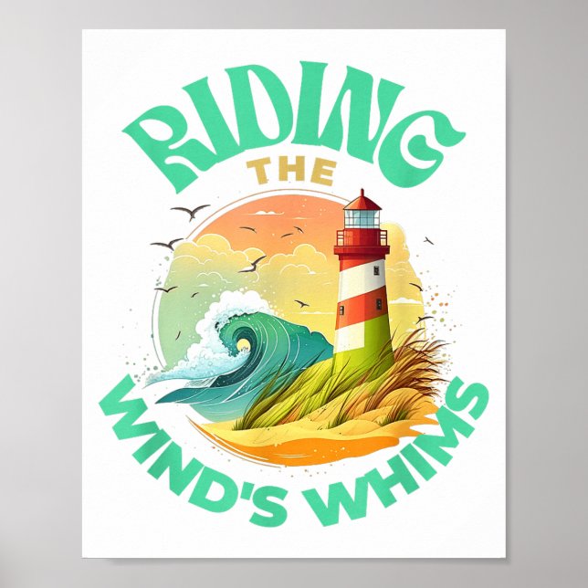 Poster Riding The Wind's Whims Ocean Humor Lighthouse Sce (Devant)