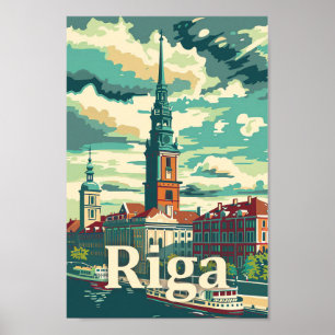 Poster Riga Lettonie Vintage Retro Illustration Voyage