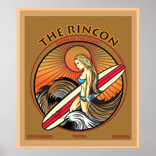 POSTER RINCON SAN BARBARA CALIFORNIA SURF (Devant)