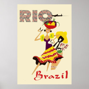 Poster Rio, Brésil, Danseuse brésilienne avec tambour