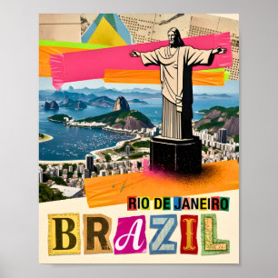 Poster Rio de Janeiro Brésil Collage Rétro Voyage