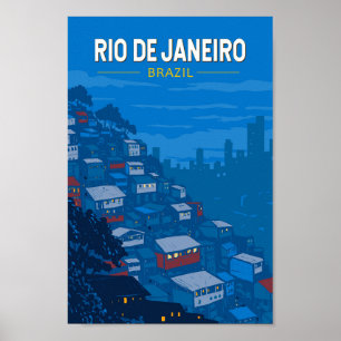 Poster Rio De Janeiro Brésil Favela Voyage Art Rétro