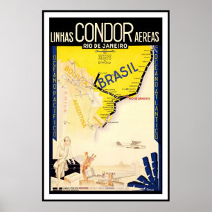 Poster Rio De Janeiro Brésil Linhas Condor Aereas
