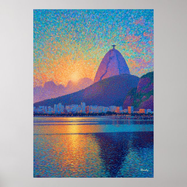 Poster Rio de Janeiro Christ the Redeemer Pointillism Art (Devant)