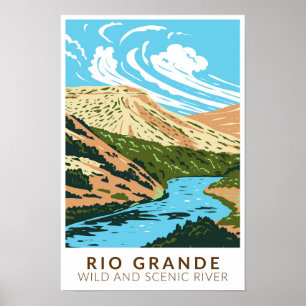 Poster Rio Grande Rivière sauvage et Pittoresque Vintage