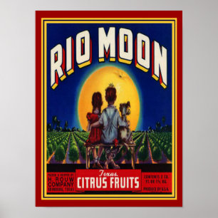 Poster "Rio Moon" Agrumes des années 1940 Ad-12x16