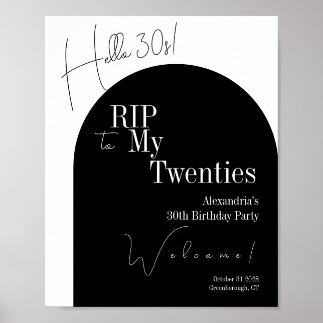 Poster RIP 20s Hello 30s 30th birthday party Welcome (Devant)
