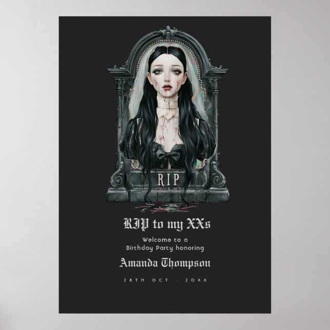 Poster RIP à mes XX ans Invitation d'anniversaire gothiqu (Devant)