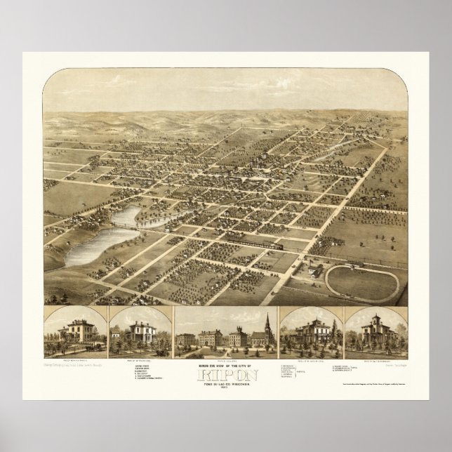 Poster Ripon, WI Carte Panoramique - 1867 (Devant)