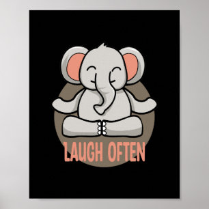 Poster Rire souvent Kawaii bébé éléphant faisant du yoga 