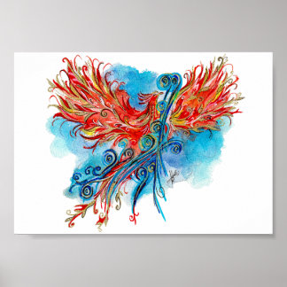 Poster Rise of the Radiant Golden Phoenix Watercolor