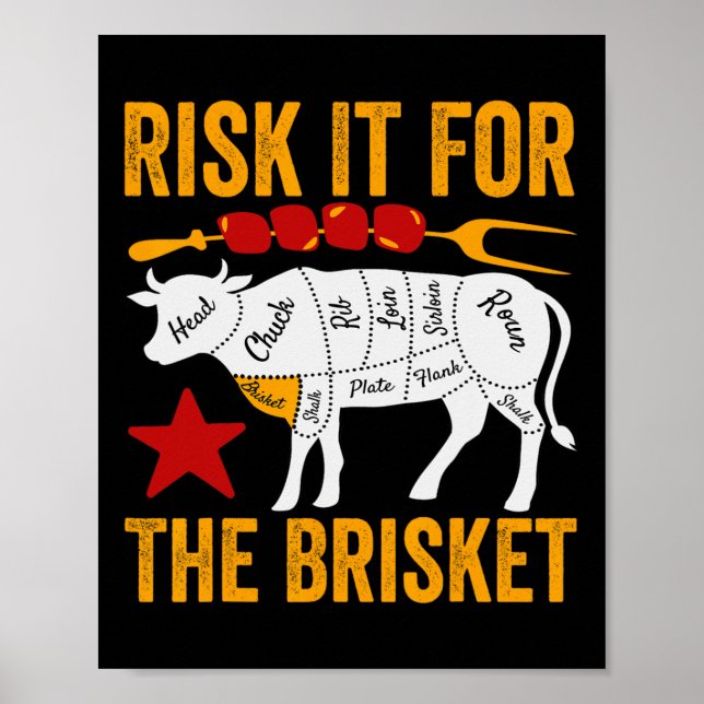 Poster Risk It For The Brisket Funny Bbq Smoking Party Fa (Devant)