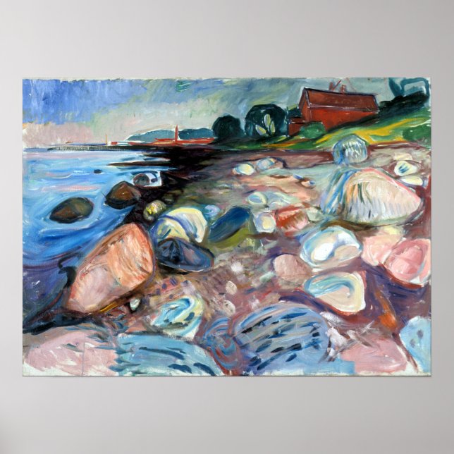 Poster Rivage Edvard Munch avec Maison Rouge (Devant)
